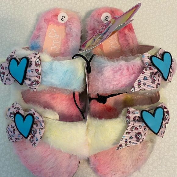 JoJo Siwa Girls Size 3 Unicorn Faux-fur Sandals - Picture 1 of 9